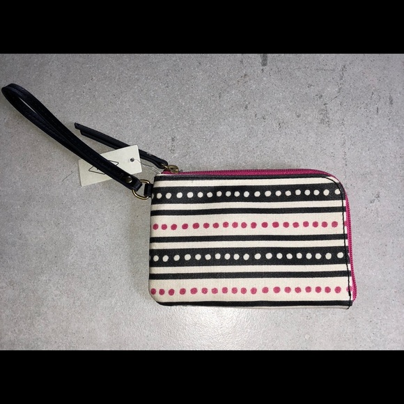 Fossil Eliza Wristlet Wallet Pink Dots New - Picture 2 of 4